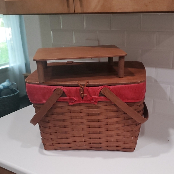 Longaberger Red and Brown Woven Basket - Picture 1 of 7